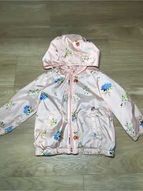 GAP Pink Floral Hooded Raincoat with Blue & Yellow Blooms